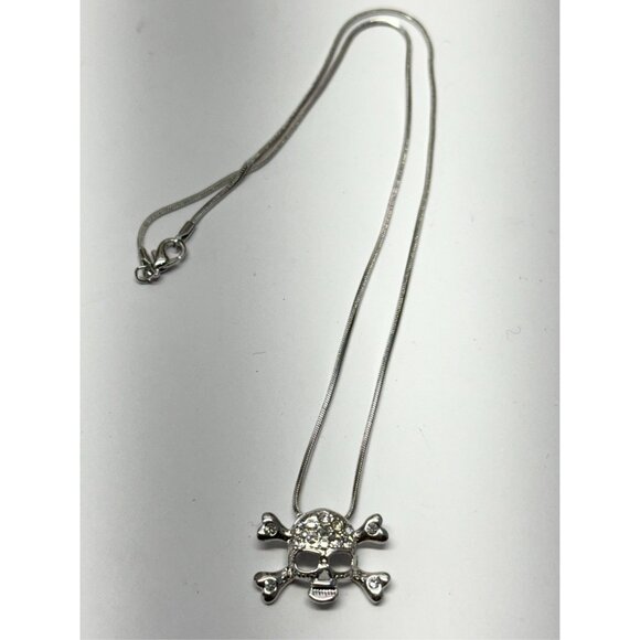 Vintage rhinestone skull and bone snake chain necklace - Picture 2 of 6